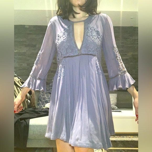 Flowy mini lilac summer dress from free people. Sits above the knees (i’m 5’5). - Picture 1 of 6